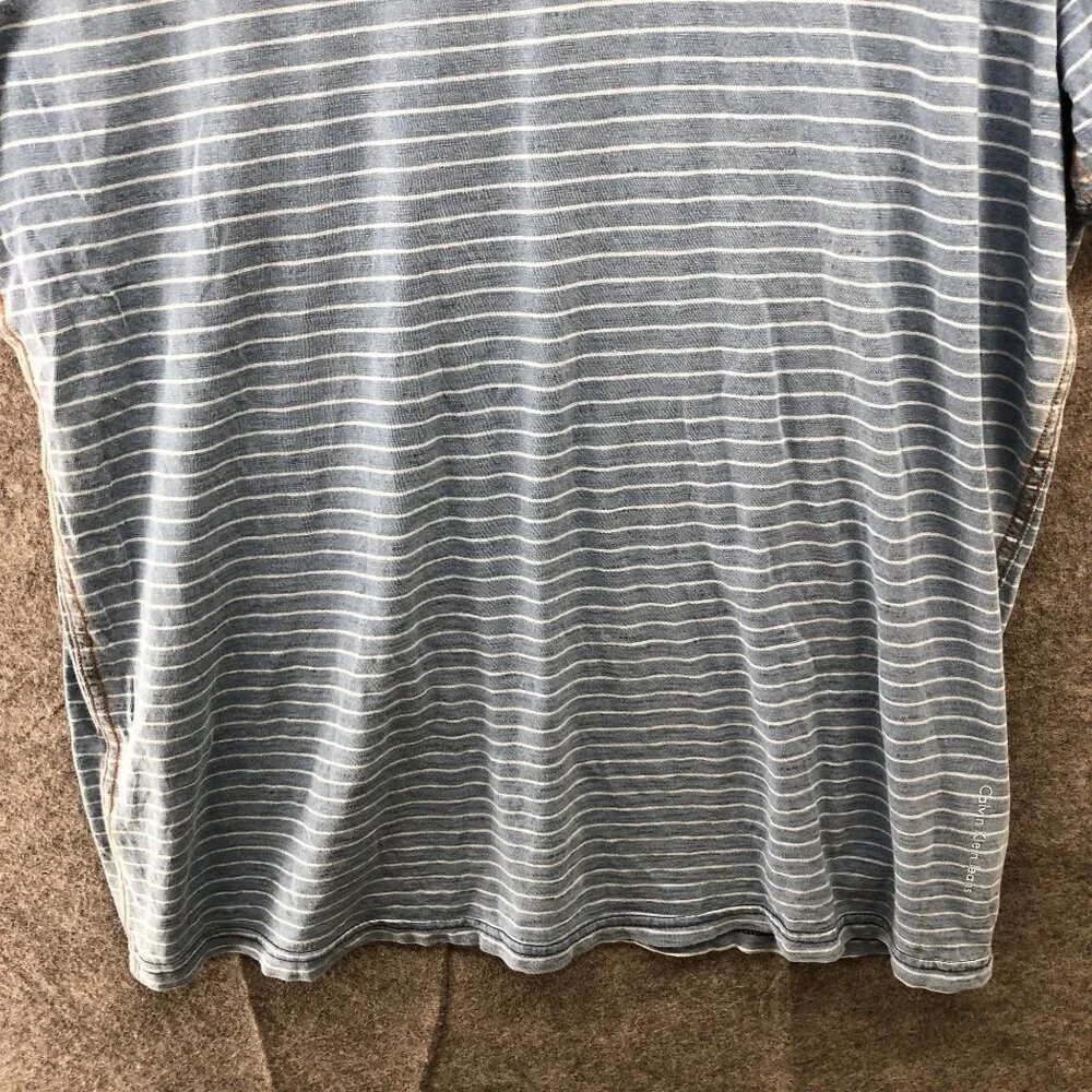 Calvin Klein T Shirt Mens XL Short Sleeve Sunwash Crewneck Blue White‎ Striped